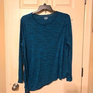 BCG Women's Asymmetric Side Tie Long Sleeve T-Shirt teal blue color size 1X
